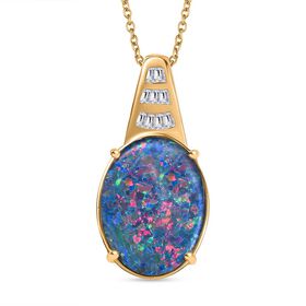AAA Boulder Opal, Weißer Zirkon Anhänger mit Kette, 925 Silber Gelbgold Vermeil ca. 8.12 ct