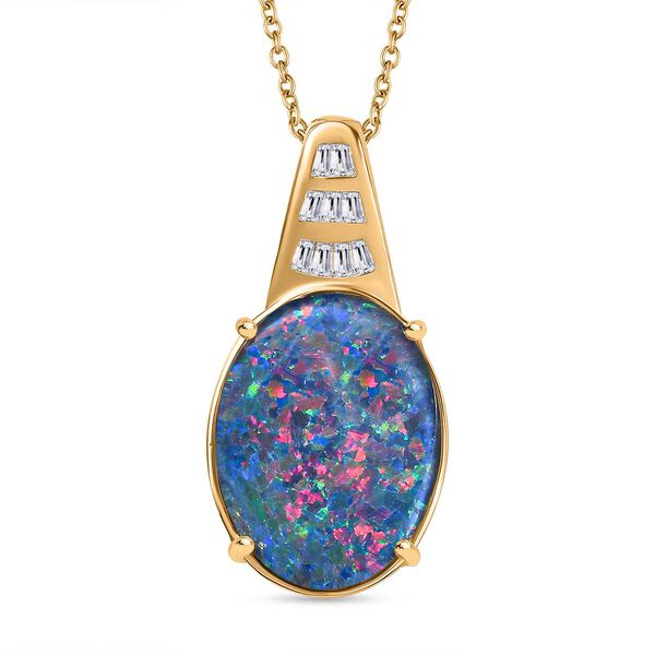 AAA Boulder Opal, Wei&szlig;er Zirkon Anh&auml;nger mit Kette, 925 Silber Gelbgold Vermeil ca. 8.12 ct