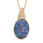 AAA Boulder Opal, Weißer Zirkon Anhänger mit Kette, 925 Silber Gelbgold Vermeil ca. 8.12 ct