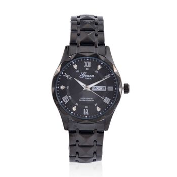 GENOA TIME V2, Schwarzes Zifferblatt und Kristallglas, Edelstahlarmband, 3ATM Wasserdicht, Reiner Edelstahl, Schwarz Beschichtung