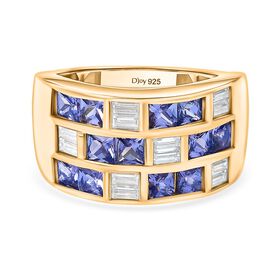 D Joy Tansanit, Moissanit Ring 925 Silber 750 Gelbgold Vermeil (Größe 17.00) (10-15 Werktage Lieferzeit) ca. 2.27 ct