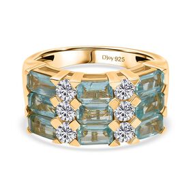 D’joy Betroka Blauer Apatit, Moissanit Ring 925 Silber 750 Gelbgold Vermeil (Größe 18.00) ca. 3,31 ct