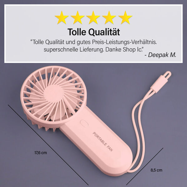 Tragbarer Mini-Ventilator mit zwei L&uuml;fterfl&uuml;geln, Rosa image number 4