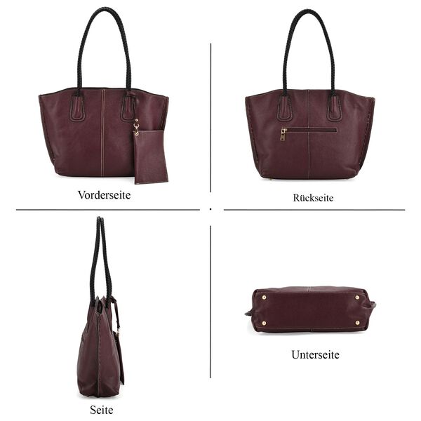 2er-Set Echtleder-Shopper, stilvolle Handtaschen mit passendem Rei&szlig;verschluss-Etui, Bordeaux image number 5