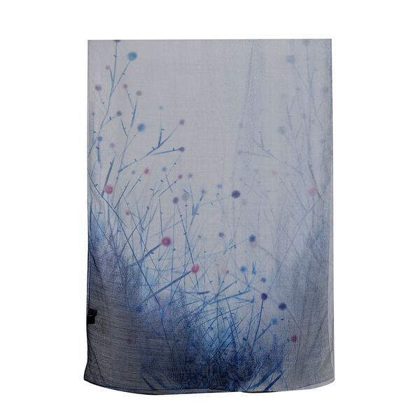 LA MAREY - Luxuriöser Floral-Print Schal, Merinowolle und Maulbeerseide, blau image number 2