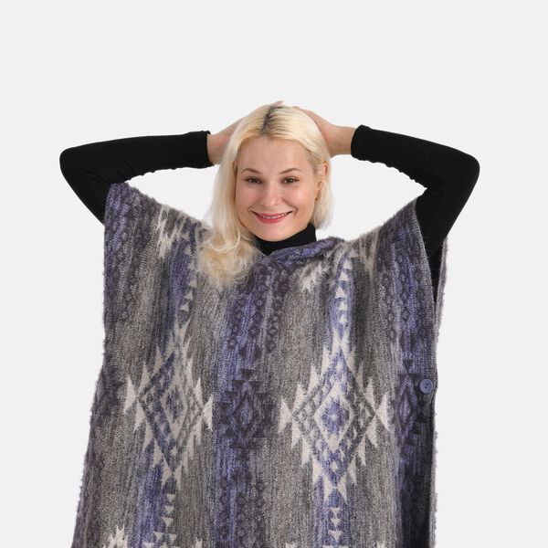 La Marey signature Printed pattern with hoodie ponchos image number 5
