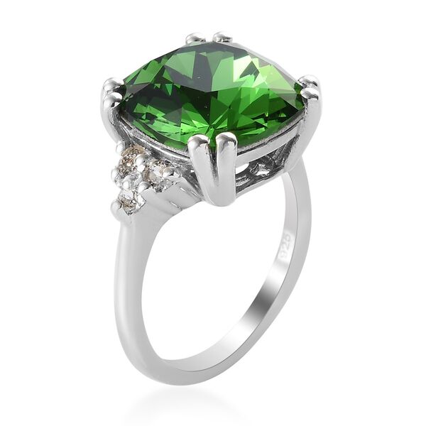 LUSTRO STELLA &Ouml;sterreichischer Farngr&uuml;ner und wei&szlig;er Kristall Solit&auml;r Ring 925 Silber Platin-&Uuml;berzug image number 4