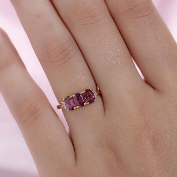 Rhodolith Granat und weißer Diamant-Ring, 925 Silber vergoldet  ca. 1,78 ct image number 3