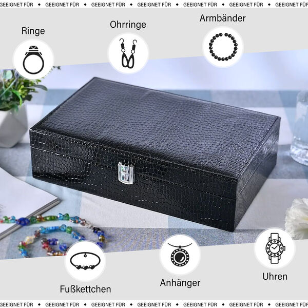 Premium Schmuckbox mit Silberpoliertuch, 32x20x8,7 cm, Schwarz image number 4