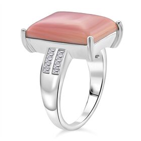 D'Joy Natürlicher Rosa Königsmuschel Perle, Moissanit Ring 925 Silber rhodiniert (Größe 18.00)