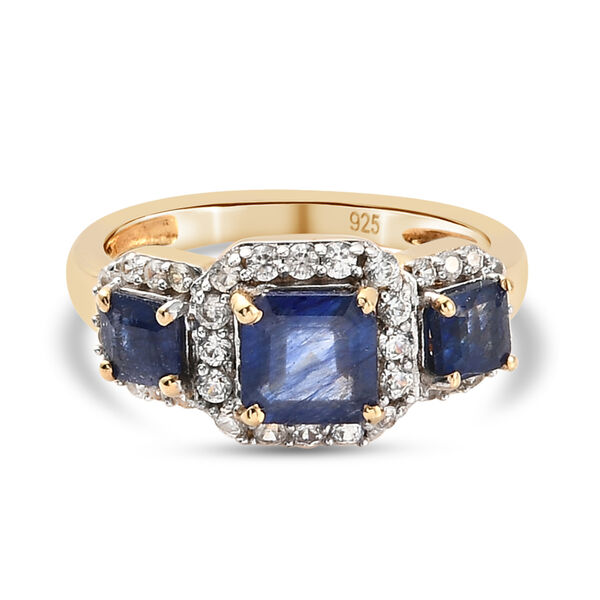 Masoala Saphir und Zirkon-Trilogie-Halo-Ring, 925 Silber vergoldet, 2,91 ct. image number 6