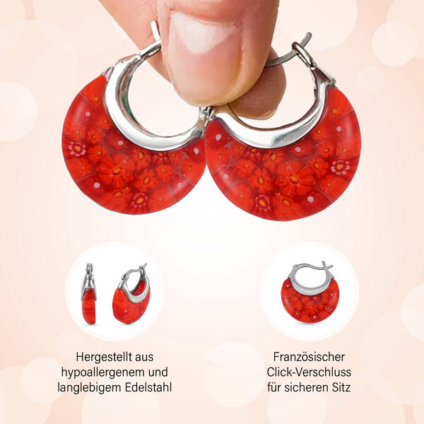 Rote Huggie-Ohrringe im Murano-Stil image number 8
