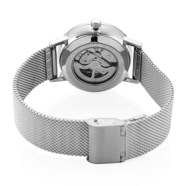 GENOA TIME - V2 Automatik Armbanduhr, Geh&auml;use 316 Edelstahl Zweifarbiges Sonnenschein Zifferblatt mit wei&szlig;em Diamant Edelstahl Mesharmband silberfarben image number 7