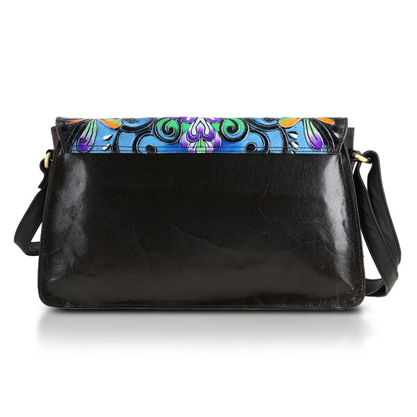 SUKRITI handbemalte Echtleder Tasche mit Pr&auml;gung 32 x 6 x 19 cm, Schwarz image number 7