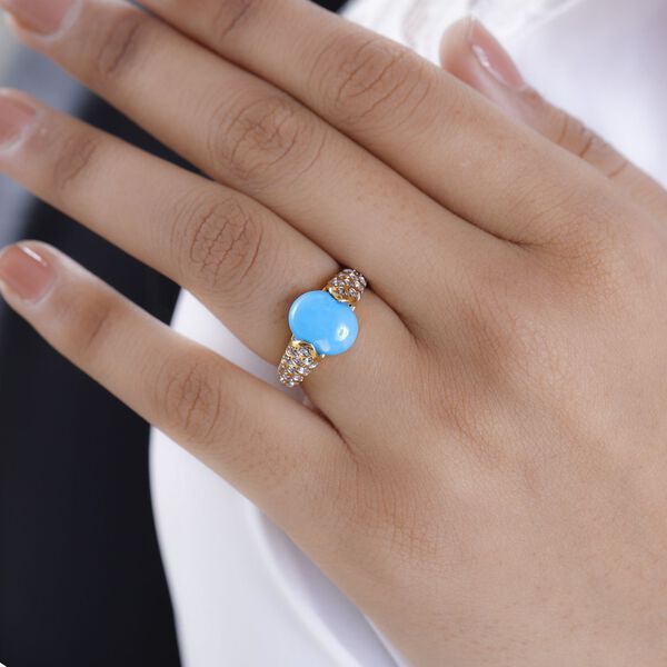 Amerikanischer, nat&uuml;rlicher Sleeping Beauty T&uuml;rkis, und Zirkon-Ring - 4,02 ct. image number 3