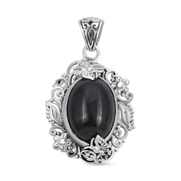 Royal Bali - Schwarz Stern Diopsid Anh&auml;nger, 925 Silber ca. 23.62 ct