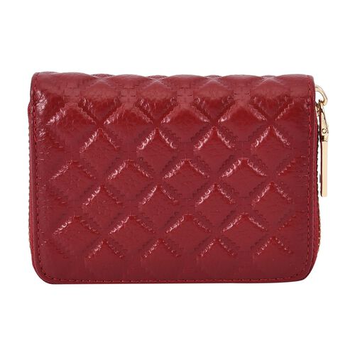 Rautenförmig gesteppte Brieftasche aus 100% echtem Leder, 10x2x9cm, burgunder image number 0