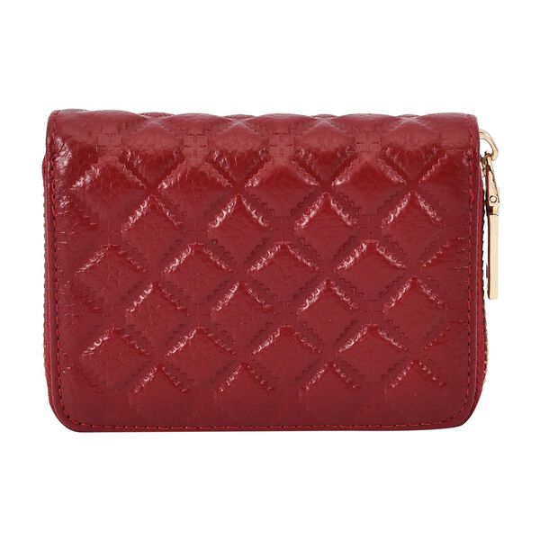 Rautenf&ouml;rmig gesteppte Brieftasche aus 100% echtem Leder, 10x2x9cm, burgunder image number 0