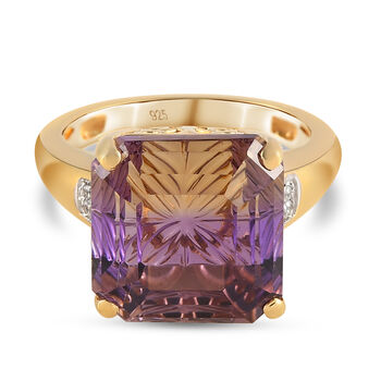 Exklusives Angebot - Premium Ametrin und wei&szlig;er Zirkon-Ring, 925 Silber vergoldet (Gr&ouml;&szlig;e 16.00) ca. 8,77 ct
