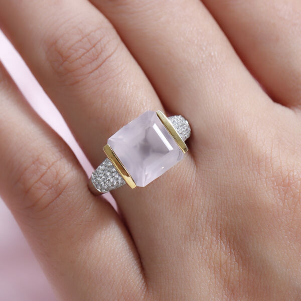 Rosenquarz und wei&szlig;er Zirkon-Ring, 925 Silber Bicolor  ca. 6,85 ct image number 3