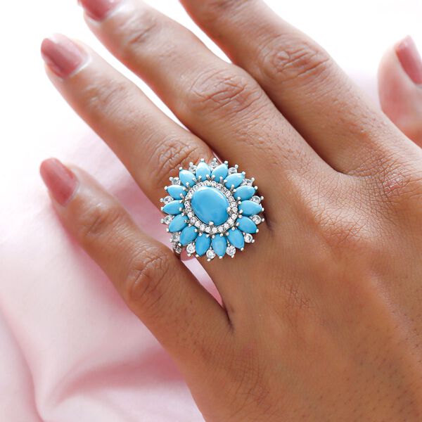 AA Sleeping Beauty Türkis und Zirkon-Ring - 5,87 ct. image number 3