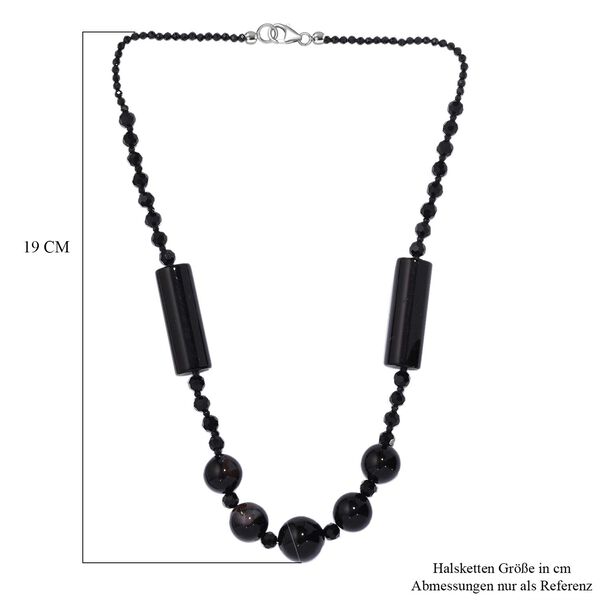 Schwarzer Spinell, Schwarzer Achat Halskette ca. 50 cm Edelstahl rhodiniert image number 6