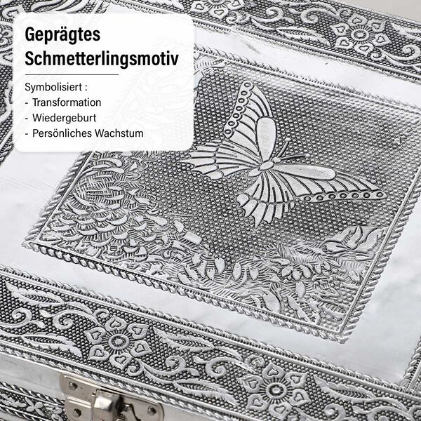 4-teiliges Set handgefertigter Aluminiumboxen mit Schmetterling-Motiv, Größen von 24x17x9 cm bis 13x6,5x3 cm image number 4