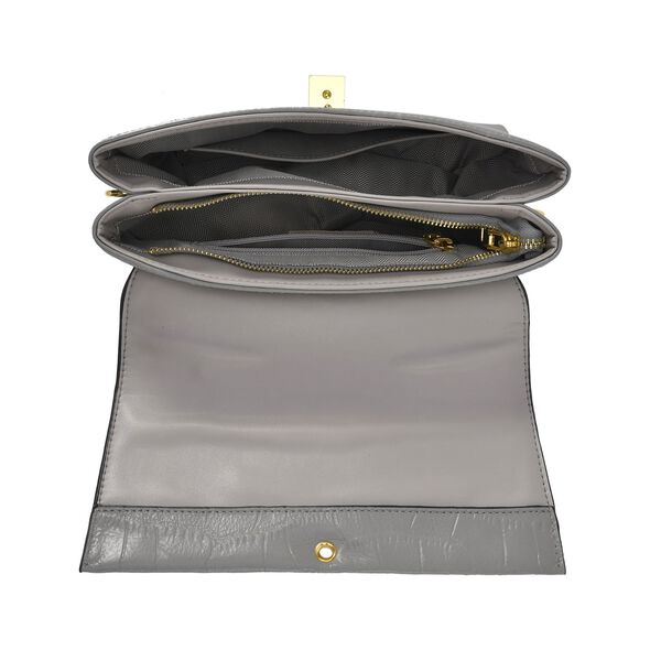 Cabrio Handtasche mit Krokoprägung aus echtem Leder, 25x8x15 cm, Grau image number 5