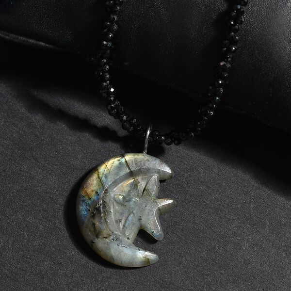 Labradorit und schwarze Spinell-Halskette, 50 cm - 115 ct. image number 3