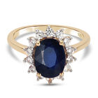 Masoala Saphir (Fissure gefüllt) und Zirkon Halo Ring 925 Silber vergoldet (Größe 16.00) ca. 3,36 ct