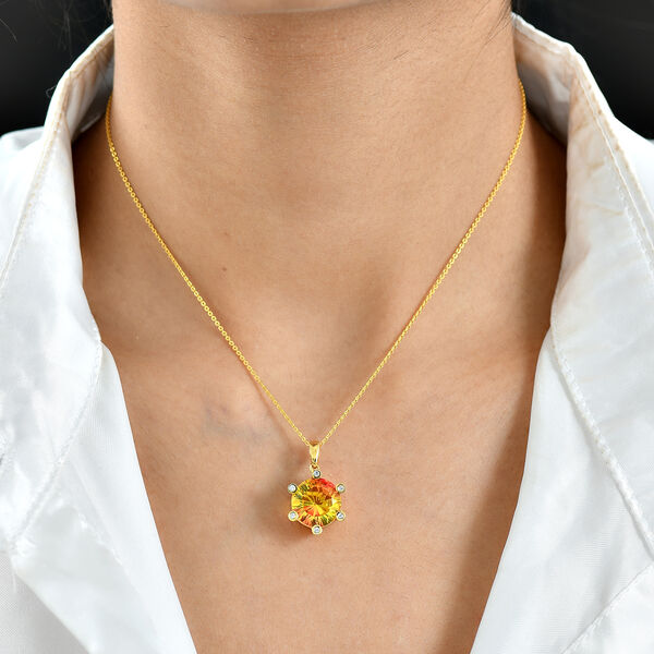 D'Joy - Sonnenfeuer-Design Sphaleros Quarz, Wei&szlig;er Zirkon Anh&auml;nger mit Kette, ca. 50 cm 925 Silber 750 Gelbgold Vermeil ca. 5.48 ct image number 3