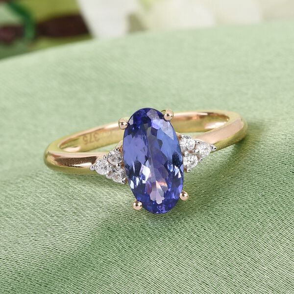 AA Tansanit und Zirkon Seitenstein Ring 375 Gelbgold image number 2