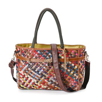 Chaos by Elsie - 100% Echtleder gewebter Tasche mit RFID schutz, 35x24x15 cm, matt