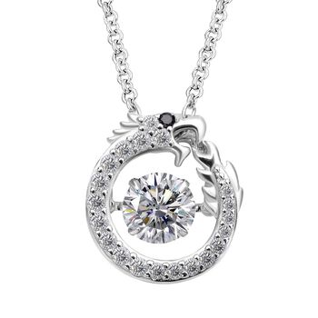 LUSTRO STELLA - Wei&szlig;er Zirkonia Drachen Anh&auml;nger, 925 Silber rhodiniert mit 316L Edelstahl ca. 50 cm Kette