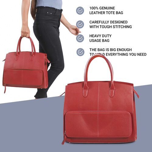 Handtasche aus echtem Leder mit Extra-Fach, Größe 13x38x30 cm, Weinrot image number 1