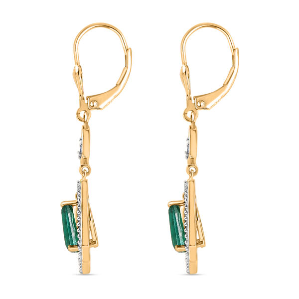 D'Joy Smaragd-Quarz Triplette, Wei&szlig;er Zirkon Ohrringe 925 Silber 750 Gelb Vergoldet ca. 2,70 ct. image number 3