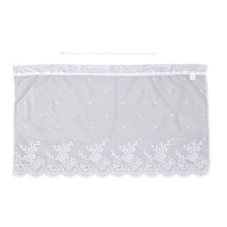 Gardinen mit verstellbarer Metallstange, gestrickter Stoff, 145x90cm, gewebt, weiß, Ranken