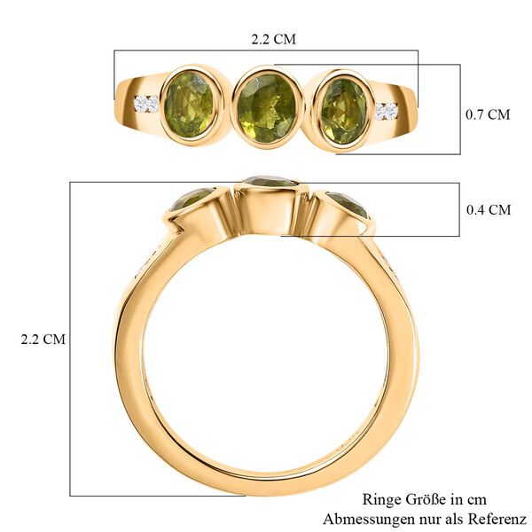 AA Natürlicher, italienischer Vesuvianit, Weißer Zirkon Ring, 925 Silber Gelbgold Vermeil, (Größe 20.00), ca. 1.45 ct image number 7