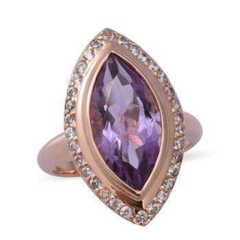 Rose De France Amethyst und Zirkon Ring 925 Silber Ros&eacute;vergoldet (Gr&ouml;&szlig;e 16.00) ca. 6,32 ct