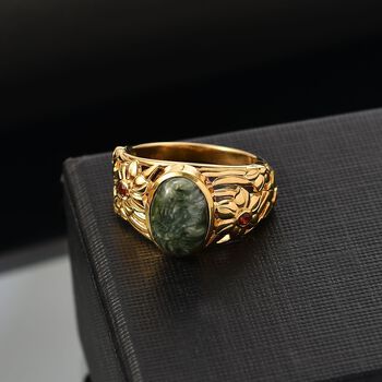 Sibirischer Seraphinit und roter Granat Ring - 3,14 ct.