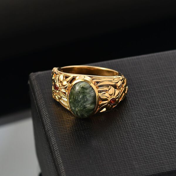 Sibirischer Seraphinit und roter Granat Ring - 3,14 ct. image number 2
