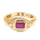 AA Afrikanischer Rubin (Fissure gefüllt), Weißer Zirkon Ring 925 Silber Gelbgold Vermeil (Größe 17.00) ca. 0,93 ct