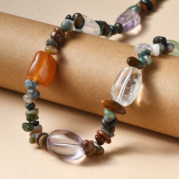 Multi Edelstein und indische Achat Halskette, 60+5cm - 300 ct.