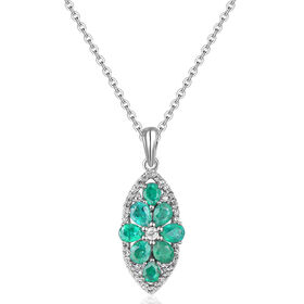 AAA Kagem sambischer Smaragd und Zirkon-floraler-Cluster-Anhänger mit Kette in Silber
