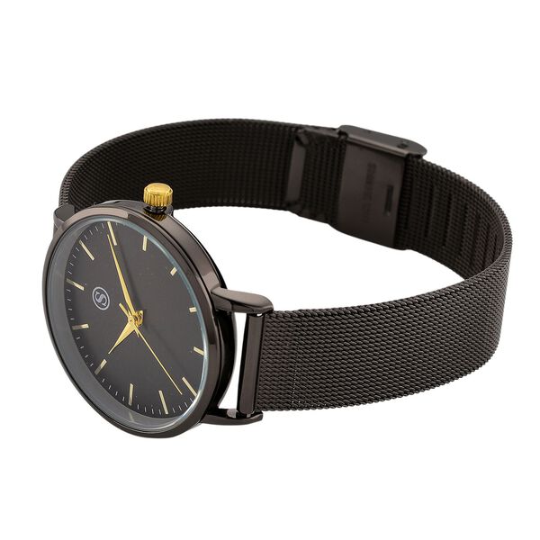 STRADA Armbanduhr, Sonnenschliff Zifferblatt zweifarbig, 36mm, Edelstahl Mesharmband, Schwarzfarben image number 6