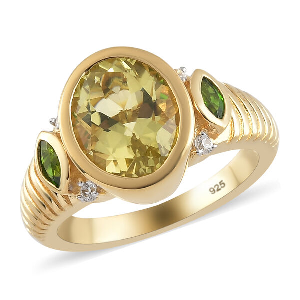 Ouro Verde-Quarz und Nat&uuml;rlicher Chromdiopsid Ring 925 Silber vergoldet image number 4