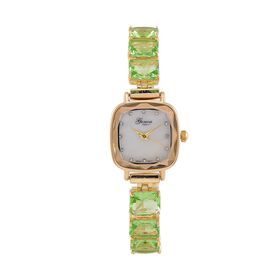 GENOA TIME V2 grüne Zirkonia und Kristall Uhr mit japanischem Miyota-Uhrwerk in Goldton, 19cm
