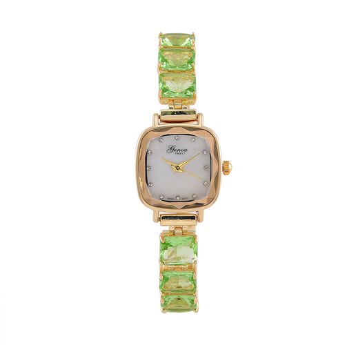 GENOA TIME V2 grüne Zirkonia und Kristall Uhr mit japanischem Miyota-Uhrwerk in Goldton, 19cm image number 0