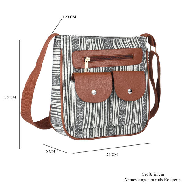 Umh&auml;ngetasche mit ethnischem Muster, Gr&ouml;&szlig;e 24x6x25 cm, Wei&szlig; und Braun image number 6