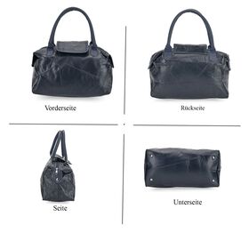 Patchwork-Handtasche aus echtem Schafleder, 29×15×21cm, Dunkelblau
